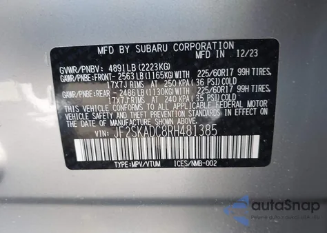 2024 Subaru Forester Premium z USA, uszkodzony, nr VIN JF2SKADC8RH481385